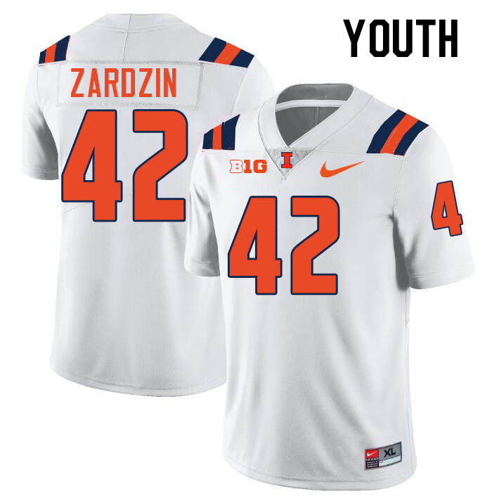 Youth #42 Luke Zardzin Illinois Fighting Illini College Football Jerseys Stitched-White